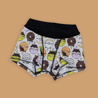 sensory friendly boxer shorts with a donut and halloween design