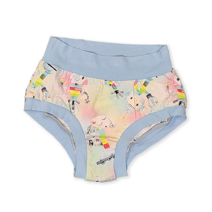 wunderundies briefs - gender neutral kids underwear - with a design of robots on it