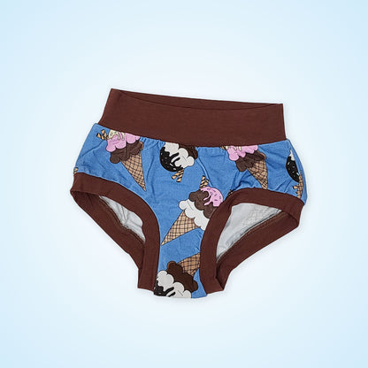 wunderundies briefs - gender neutral underwear for kids - with a design of ice cream on it