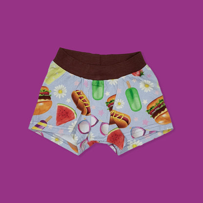 wunderundies boxers - sensory friendly underwear for boys and girls - with a design of popular summer foods on it